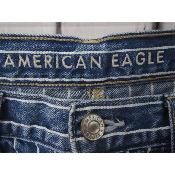 American Eagle Women Mom Jeans Size 4 Blue & White Stripes 11" High Rise Denim - Picture 3 of 5